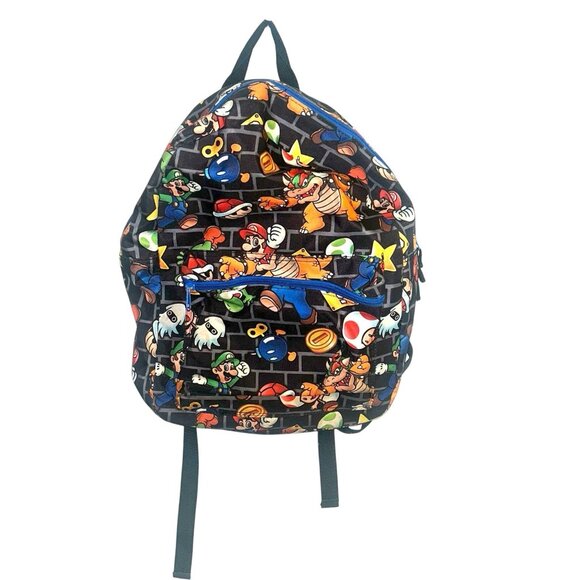 2018 Nintendo Super Mario Brothers And Toad Multi Color Black Backpack Book Bag - Picture 1 of 8